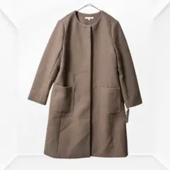 2415☆ THE SHOP TK ノーカラーコート　グレージュ　M アウター