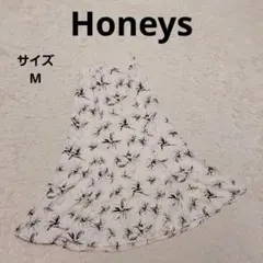 Honeys 花柄マーメイドスカート M 白黒 裏地 カジュアル きれいめ