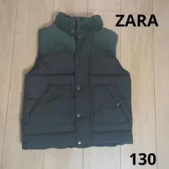 ZARA キッズ ダウンベスト 130 コーデュロイ切り替え カーキ 男女兼用
