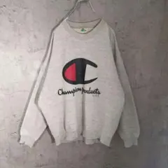 日本製 ヴィンテージ Champion ビッグロゴ スウェット グレー 短丈