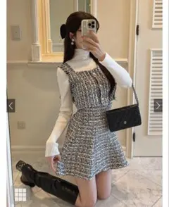 ラメツイードビスチェ×ミニフレアスカートセットアップ S [ta173]