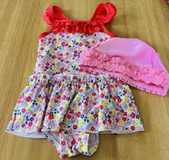 CombiMini 花柄キッズ水着90cm &ピンクスイミングキャップセット