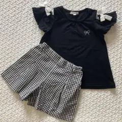 エニィファム オフショルTシャツ ブラック キュロット ギンガムチェック 110