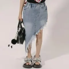 アシンメトリーフリンジデニムスカートのサムネイル