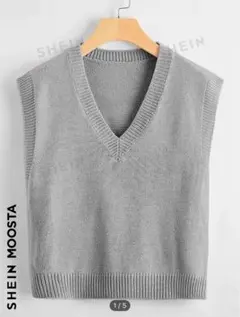 SHEIN MOOSTA グレー Vネック ノースリーブニット