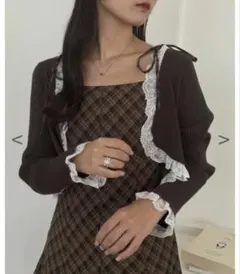 ナイスクラップ レース切り替えリブボレロカーデ ブラウン