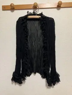 Dupre-2 ジュネ2 シアー素材 フリル プリーツ加工 カーディガン 黒 Lのサムネイル