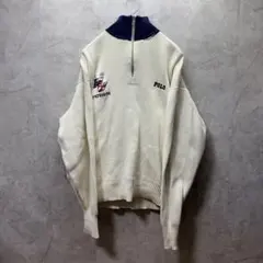 90s ポロラルフローレン ハーフジップ コットン ニット 刺繍 ラクロス M