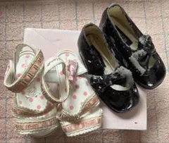 メゾピアノ2足セット　ピンクドットリボンサンダル約14.5cm黒14cm