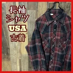 チェック L アメカジ メンズ レッド シャツ USA古着 90s 長袖