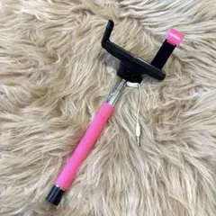自撮り棒 ピンク 有線接続 シャッターボタン付き