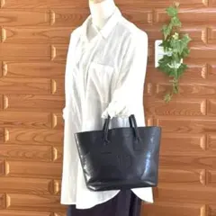 レザーリペア仕上 HIROFU ヒロフ ハンドトート 黒 H型押し 保存袋付 