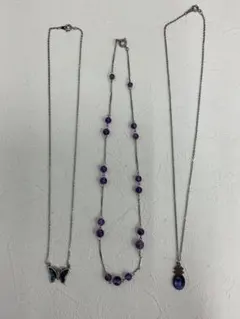 20.782【ネックレス　3本セット】蝶　ヴィンテージ　アンティーク