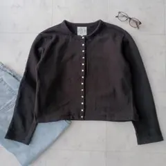 agnes b. アニエスベー 長袖カーディガン プレッション 裏起毛 黒