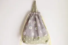 ナップサック　持ち手付き　体操服袋　小学校入学　花柄　グレーチェック柄