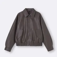 フェイクレザーハリントンジャケット ダークブラウン