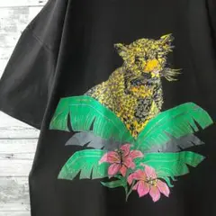 ツラ良すぎ☆90s USA製 ヒョウ 豹 花柄 ラメ Ｔシャツ シングルステッチ