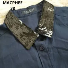 MACPHEE 　スパンコール　襟　ネイビー　コットン　シャツ【38】のサムネイル
