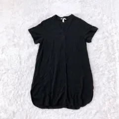 H&M 半袖チュニック　ミニワンピース　薄手　透け感　ひざ丈　トップス　黒　S
