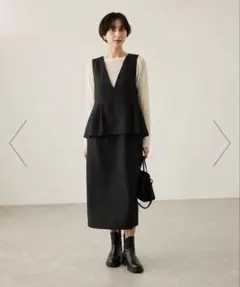 ROPÉ PICNIC レイヤード風 ペプラムジャンパースカート ブラック