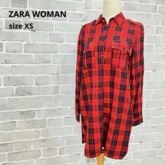 ZARA WOMANチェック柄シャツワンピース 赤 黒 XS チュニックC203