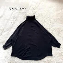 L3【イッツデモ】タートルネックドルマンスリーブニット　黒　ゆったり　F 無地