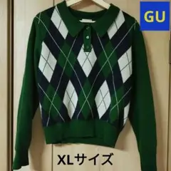 GU☆アーガイル柄ニット、グリーンXLサイズ