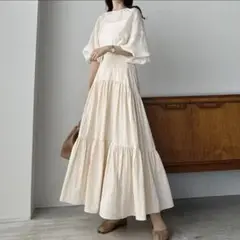 Louere ルエレ◇ワッシャー ティアードスカート ウエストフック フレア L