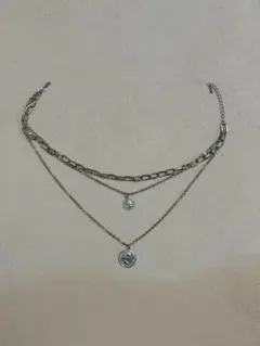 シルバー コインモチーフ 重ね付けネックレス