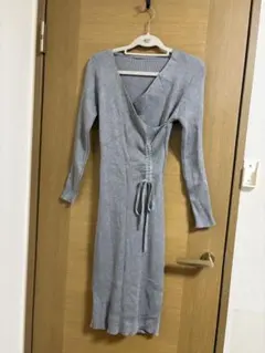 グレー ニットラップワンピース