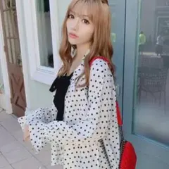 【美品】Rady ボウタイテールカットブラウス 胸元リボンドット柄ブラウス