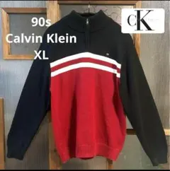 90s カルバンクライン　ハーフジップコットンニット　XL 黒　cityboy