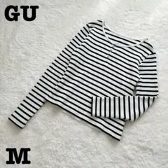 【大人気】GU⭐︎ジーユー　ヘンリーネックリブカットソー　ボーダー　ホワイト　Ｍ