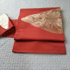 V*d様 42-37　名古屋帯　 かんたん作り帯に変更可能　 お太鼓柄　蜜柑色