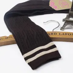 ブラウン リブ編みソックス　オーバーニーソックス　ニーハイソックス　日常　1足