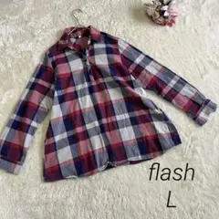 a1978【フラッシュ】チェック柄 長袖 シャツ カットソー 赤系 L
