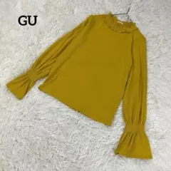 GU　フリルネックカットソー　ベルスリーブ イエロー　L　2393
