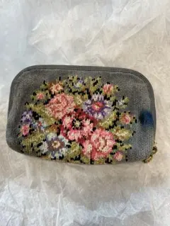 FEILER 花柄刺繍ポーチ グレー