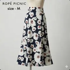 美品 ロペピクニック 大花柄 フレアロングスカート M バックゴム 上品
