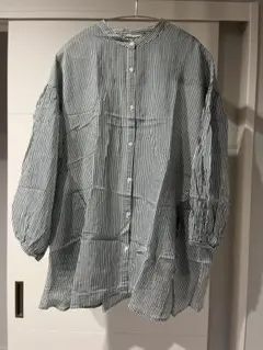 studio CLIP ストライプ バンドカラーシャツ