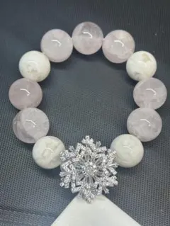 【パンダの工房】天然石パワーストーン雪の結晶ローズクオーツブレスレット