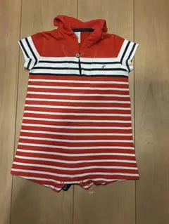 プチバトー　74 12〜18m 赤と白のネイビーのストライプ ロンパース