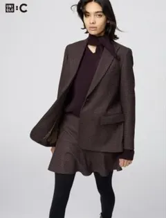 ユニクロ　UNIQLO C ツイードテーラードジャケット　ダークブラウン