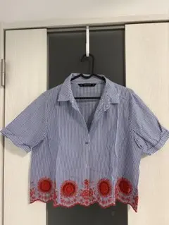こ*た様 ZARA BASIC ストライプ刺繍半袖シャツ