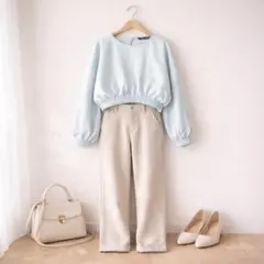 ZARA♡クロップドトップス バルーン袖 くすみブルー Y2K XSのサムネイル