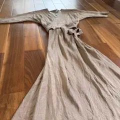 ロングワンピース カシュクール風 ベージュ Sサイズ