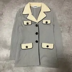 レトロ配色 ニットジャケット グレー×アイボリー 9R