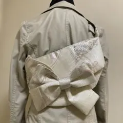 帯リメイクバッグ　リボンショルダー　ボディ・ウエストバッグ　和柄　プラチナ二重箔