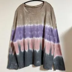 HANDSOM 長袖コットンニット ターコイズ クルーネック ワッフル編み