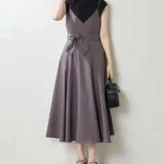 キャミワンピース パープル ウエストリボン ナチュラルクチュール